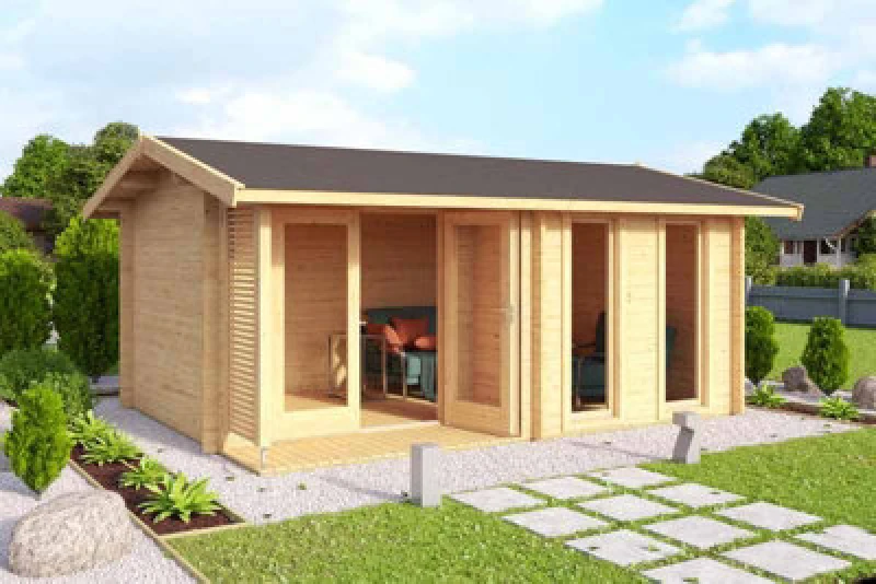 Image of Lasita Maja Hampshire-Log Cabin, Wooden Garden Room, Timber Summerhouse, Home Office - L480 X W376.1 X H239.4 Cm
