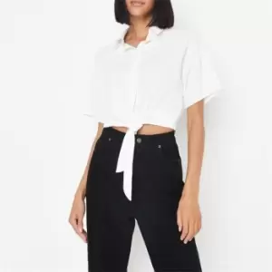 Image of Missguided Short Sleeve Tie Front Shirt - White