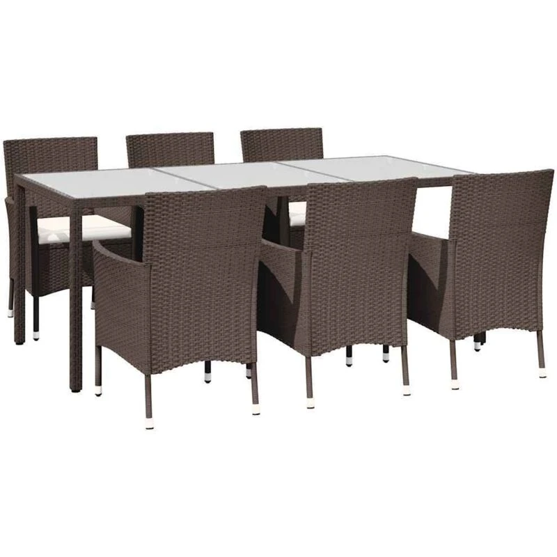 Image of VIDAXL 7 Piece Garden Dining Set with Cushions Brown Poly Rattan Vidaxl 8720845859749