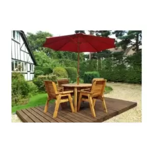Image of Charles Taylor 4 Seater Wooden Round Dining Table & Chairs Set Red Cushion