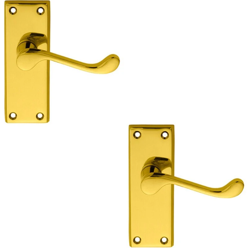 Image of Loops 2x PAIR Victorian Scroll Lever on Short Latch Backplate 118 x 43mm Brass Metallics