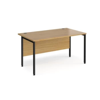 Image of Office Desk 1400mm Rectangular Desk With H-Frame Leg Oak Tops With Black Frames 800mm Depth Maestro 25