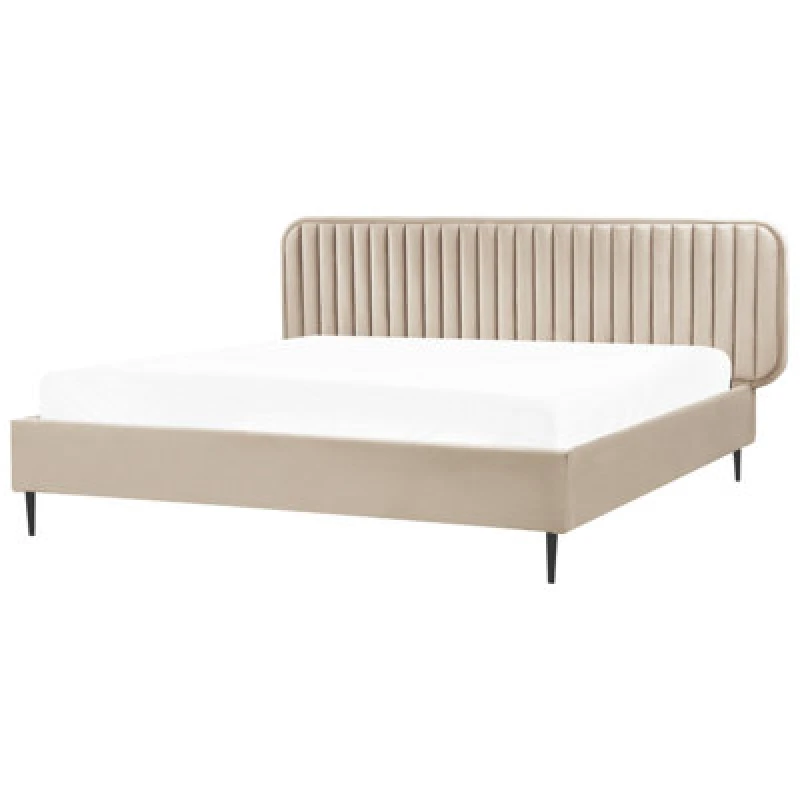 Image of Beliani Bed Velvet Brin 180 X 200 Cm (Eu Super King) Taupe