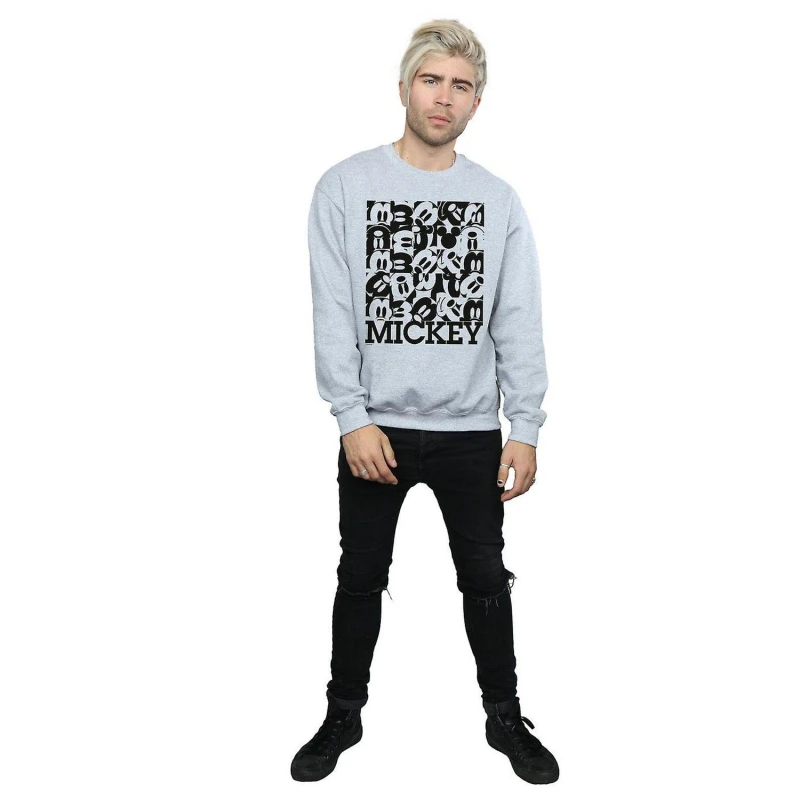 Image of Disney Men Mickey Mouse Grid Sweatshirt in Grey Size: Small Grey S Male 5063300649060