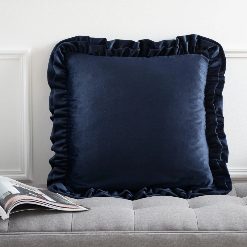 Image of Catherine Lansfield So Soft Velvet Touch Double Frill Cushion Cushions 43x43cm Blue 42473390043