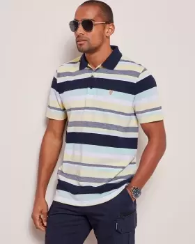 Image of Cotton Traders Mens Guinness Short Sleeve Birdseye Stripe Polo Shirt in Blue
