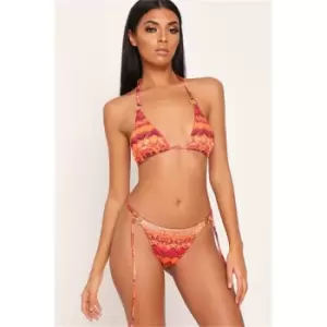 Image of I Saw It First Snake Print Triangle Bikini Bottoms With Hoop Detail - Orange