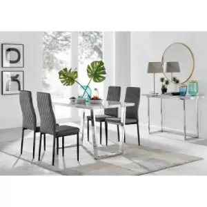 Image of Furniture Box Kylo White Marble Effect Dining Table and 4 Grey Velvet Milan Black Leg Chairs