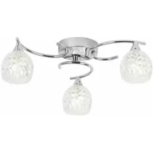 Image of Loops - Semi Flush Ceiling Light Chrome Textured Glass 3 Bulb Hanging Pendant Lamp Shade