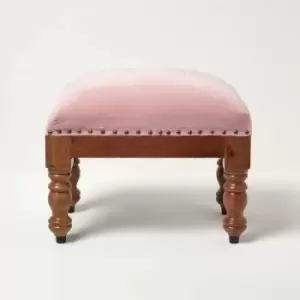 Image of HOMESCAPES Mable Pink Velvet Rectangular Footstool - Pink
