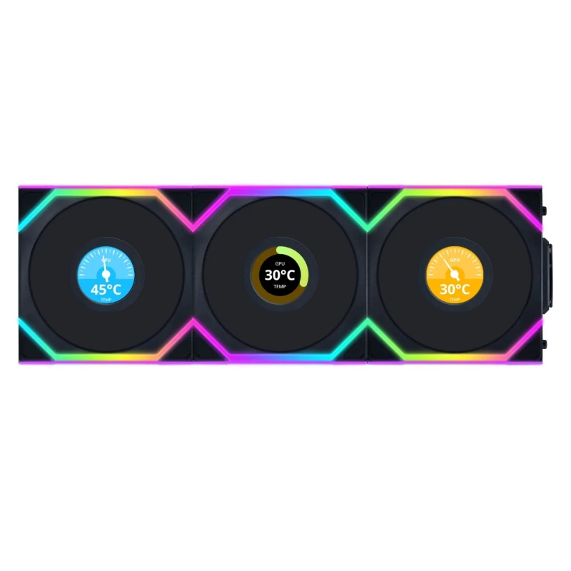 Image of Lian Li UNI SL WIRELESS LCD RGB Reverse Flow 120mm Fan Triple Pack - Black