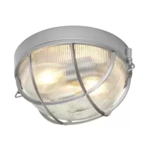 Image of Outdoor IP44 2 Bulb Flush Light Silver LED E27 60W Bulb Outside External