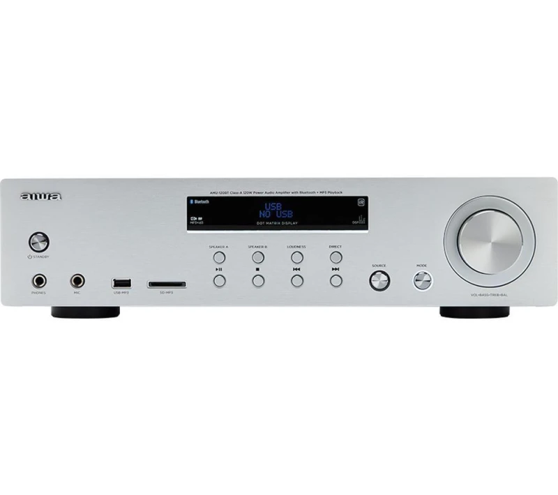 Image of AIWA AMU-120BT Bluetooth Mini Hi-Fi System - Silver/Grey 8435256897517