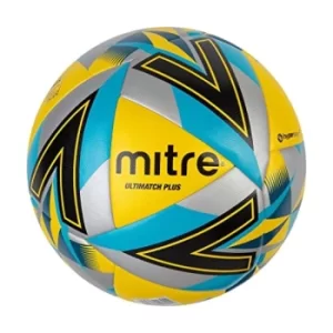 Image of Mitre Ultimatch Plus Match Ball Yellow/Silver/Aqua/Black 5