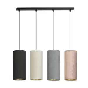 Image of Bente Black Bar Pendant Ceiling Light with Black, Gray, Pink Fabric Shades, 4x E14