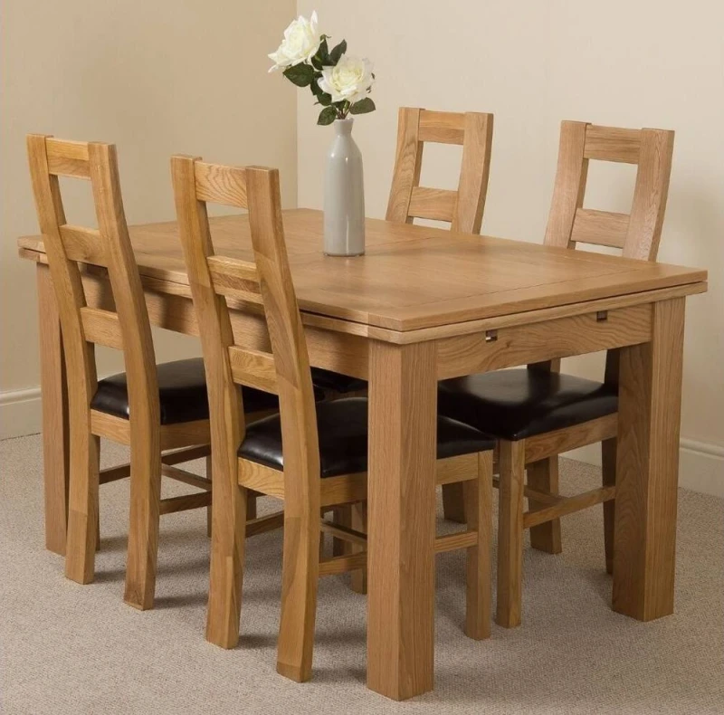 Image of Thats Furniture Richmond 140-220cm Oak Extending Dining Table & 4 Yale Chairs in Brown Brown Unisex