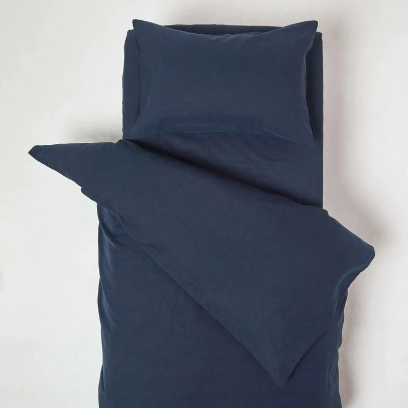 Image of Homescapes Linen Cot Bed Duvet Cover Set 120 x 150cm Navy