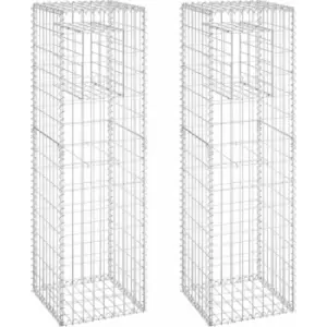 Image of Gabion Basket Posts 2 pcs 40x40x140cm Iron Vidaxl Silver