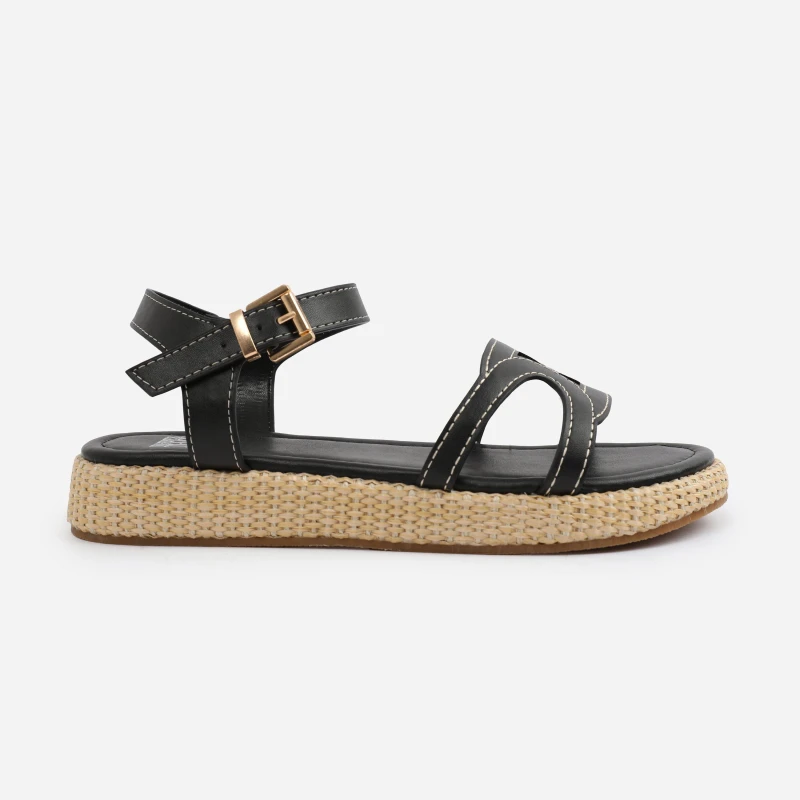 Image of Where's That From 'Julia' Flatform Sandal With Stylish Cut Strap Detail Black