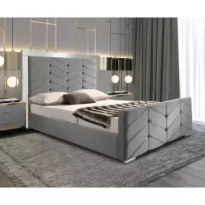 Image of Marisa Upholstered Beds - Plush Velvet, Small Double Size Frame, Grey - Grey