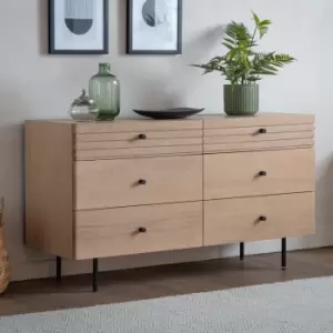 Image of Okayama Oak Wide Chest of 6 Drawers with Black Metal Legs - Caspian House
