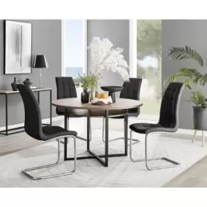 Image of Furniturebox Adley Brown Wood 120cm Storage Dining Table & 4 Black Murano Silver Leg Faux Leather Chairs