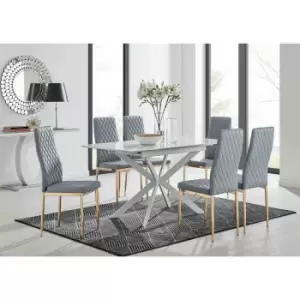 Image of Furniture Box LIRA 120 Extending Dining Table and 6 Grey Gold Leg Milan Chairs