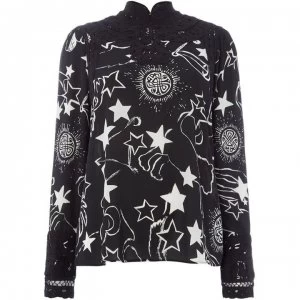 Image of Biba Mono constellation print battenberg blouse - Black & White