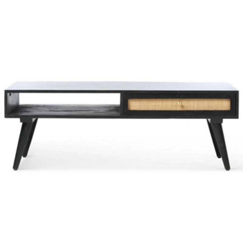 Image of Desser Manhattan Coffee Table Mango Wood & Cane In Black With 1 Drawer