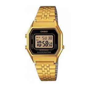 Image of Casio Ladies Black Dial Gold Plated Digital Watch