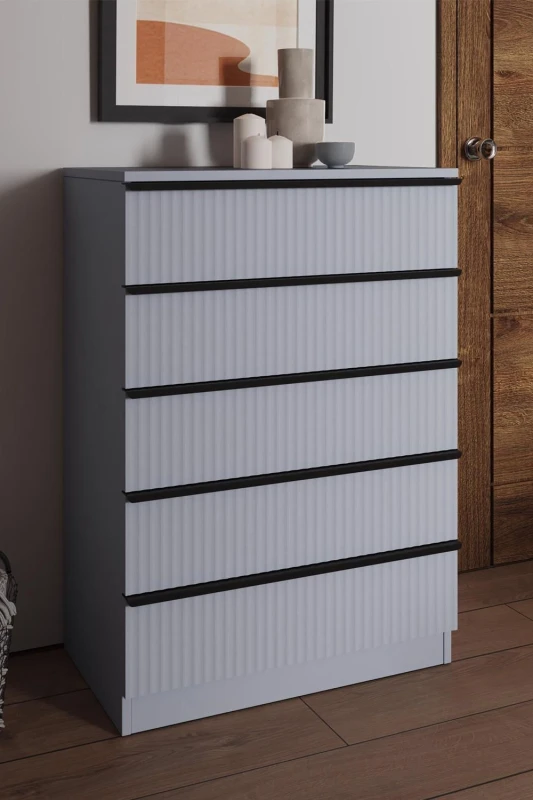 Image of FWStyle FWStyle Dark Grey 5 Drawer Chest Of Drawers Scallop Ripple Effect Grey One Size Unisex 5056413127259