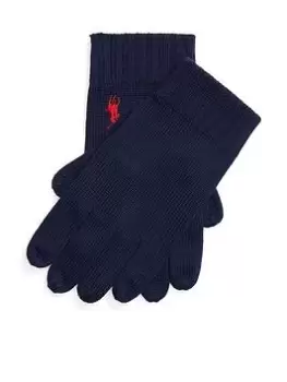 Image of Polo Ralph Lauren Polo Ralph Lauren Merino Wool Knitted Gloves, Navy, Men