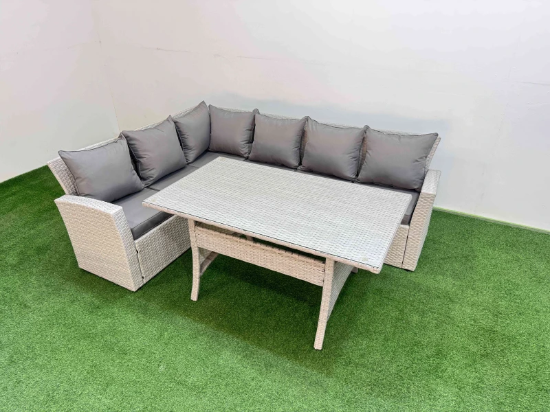 Image of Fimous 6 Seater Rattan Garden Furniture Set with Dining Table in Light Grey Light Grey Unisex