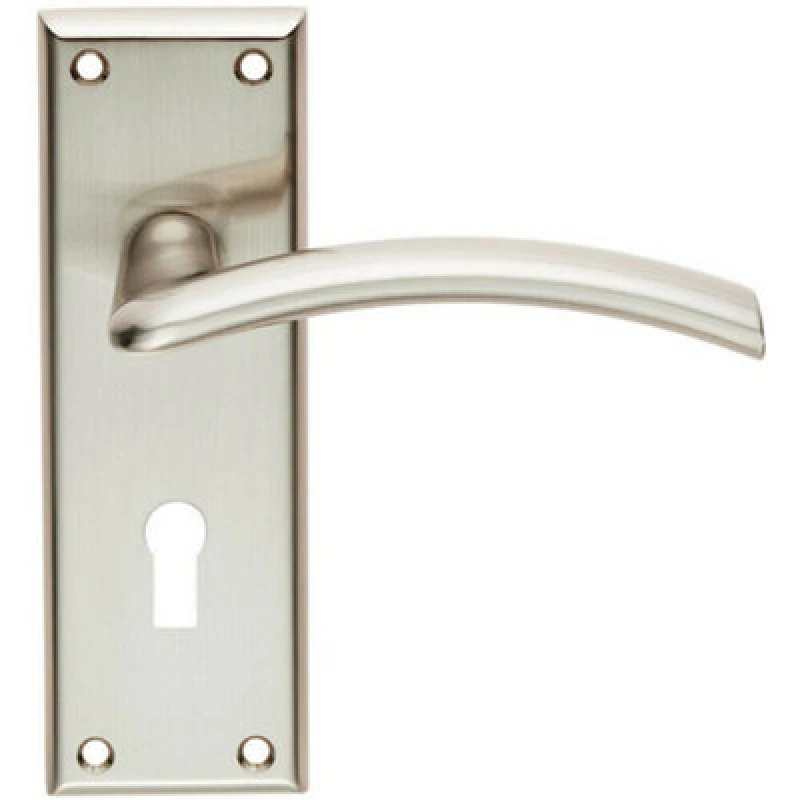 Image of Loops PAIR Arched Lever on Lock Backplate Door Handle 150 x 50mm Satin Nickel Metallics