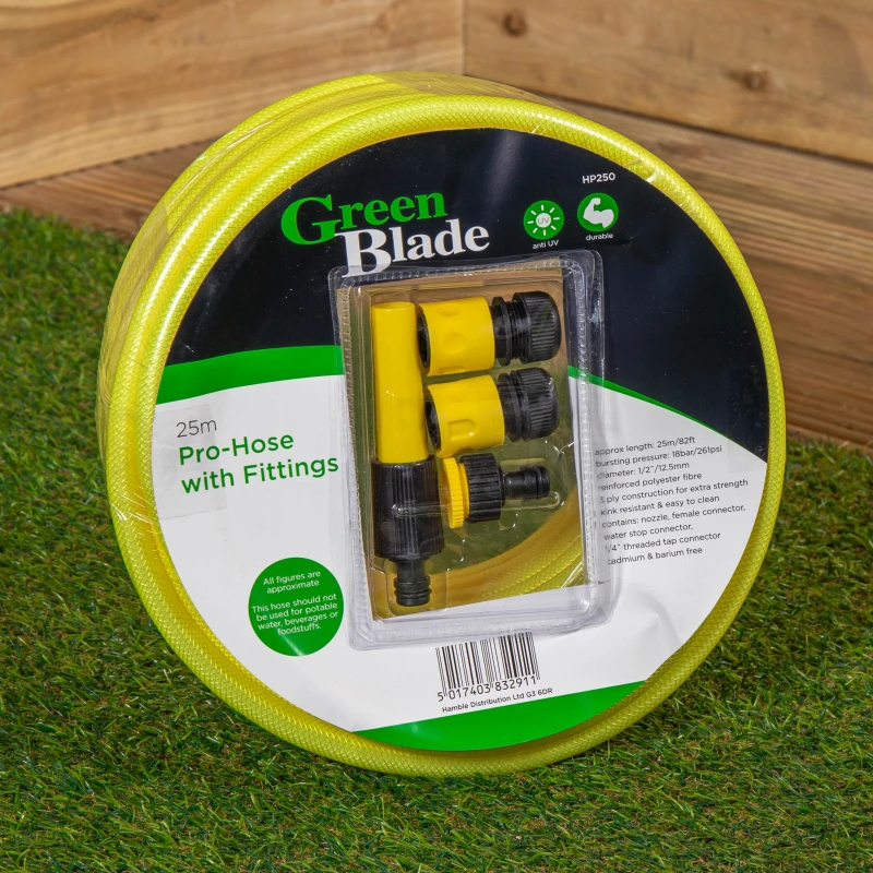 Image of 25m Yellow Reinforced Kink Resistant Garden Hose Pipe with Connectors