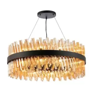 Image of Luminosa Kalih 24 Light G9, Ceiling Pendant Round, Satin Black, Amber Item Weight: 23.13kg