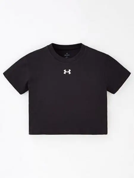 Image of Under Armour Junior Girls Crop Sportstyle Logo T-Shirt - Black/White, Size XL