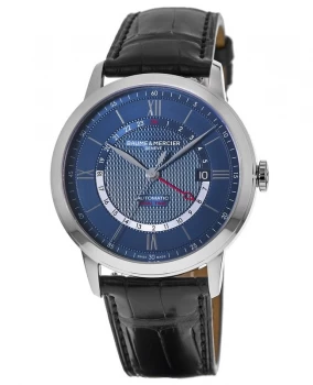 Image of Baume & Mercier Classima Automatic Blue Dial Black Leather Strap Mens Watch 10482 10482