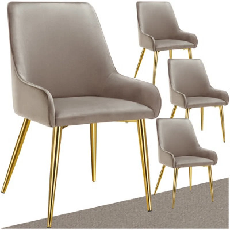 Image of Tectake Set Of 4 Dining Chair Avane - Velvet Look, Padded Armchair, High Backrest And Armrests - Taupe