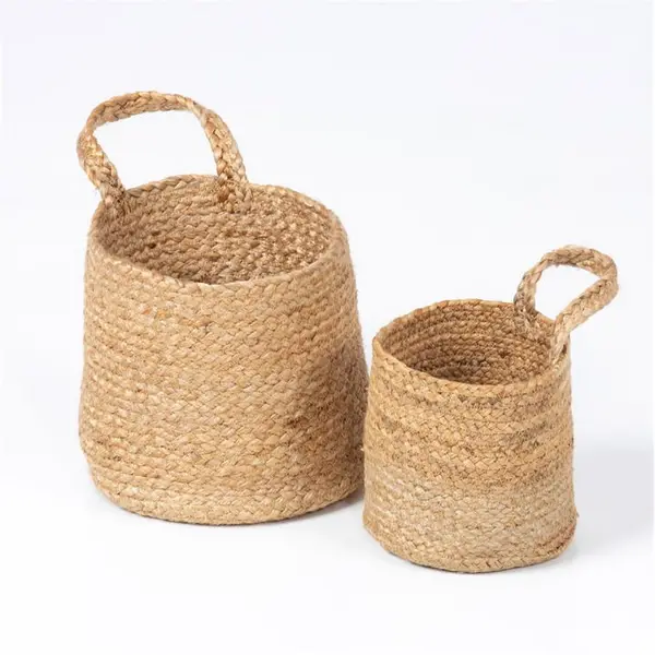Image of Esselle Barbican Hanging Jute Nested Natural Set of 2 Bask Storage Baskets One Size Beige 40626304000