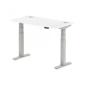 Image of Air 1200/600 White Height Adjustable Desk with Cable Ports with Silver Legs