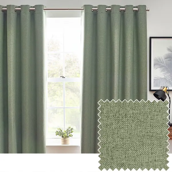 Image of Dawn 100% Blackout Thermal Eyelet Curtains Eucalyptus, Eucalyptus / 229 x 229cm