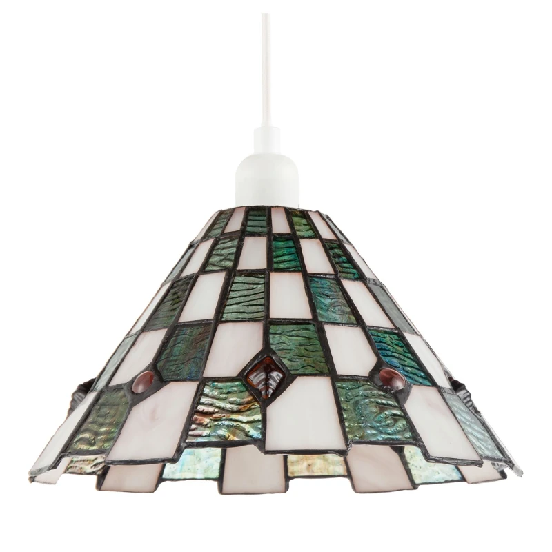 Image of Happy Homewares Emerald Green & Opal White Tiffany Pendant Shade with Ruby Red Beads Emerald Unisex