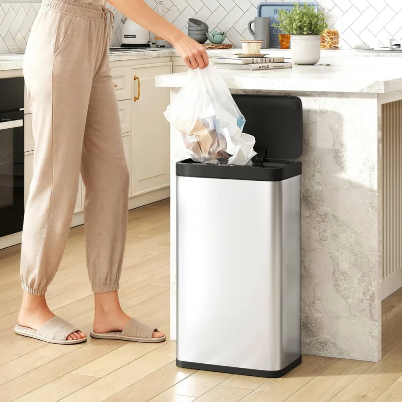 Image of HOMCOM 45L Sensor Bin, Stainless Steel Kitchen Bin with Automatic Close in Silver Silver Unisex