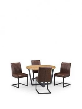 Image of Julian Bowen Brooklyn 120 Cm Solid Oak And Metal Round Dining Table + 4 Brooklyn Chairs