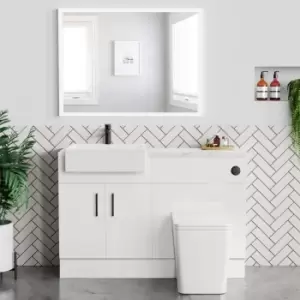 Image of 1200mm White Toilet and Sink Unit with Marble Effect Worktop and Black Fittings - Coniston