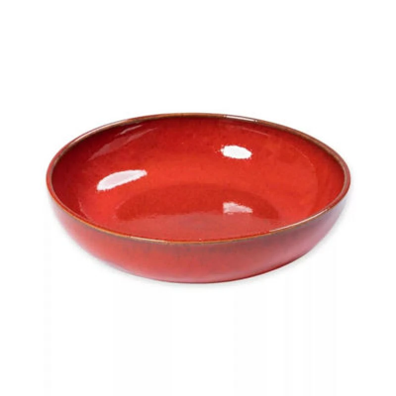 Image of Verano Spanish Ceramics Selena Glazed Hand Dipped Solid Colour Kitchen Dining Large Bowl Red (Diam) 30Cm