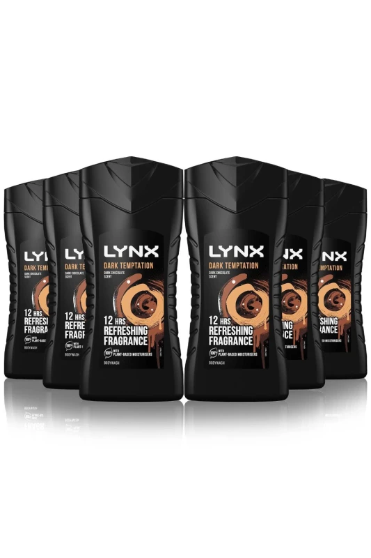 Image of Lynx Dark Temptation 12H Fragrance ShowerGel 'Body Wash',6x225ml Brown male