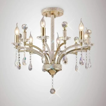 Image of Suspension Fiore 6 bulbs gold / crystal