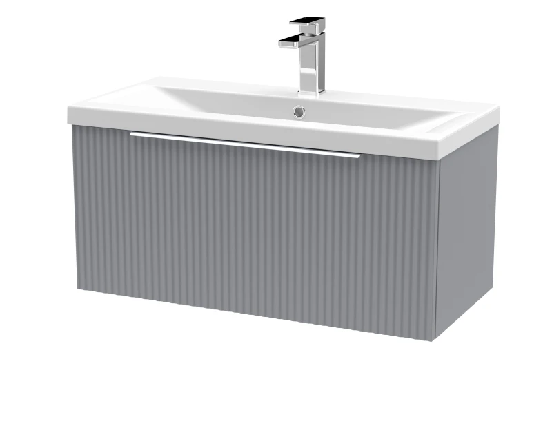 Image of Balterley Fluted Wall Hung 1 Drawer Vanity Basin Unit & Basin 800mm - Satin Grey Grey Unisex